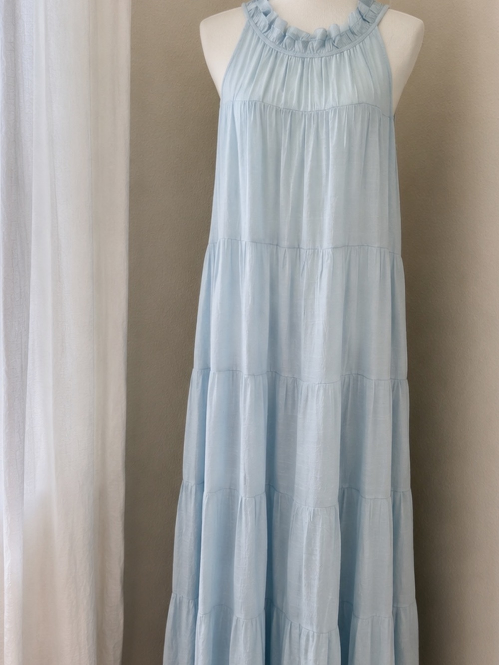 Ruffled Halter Tiered Maxi Dress in Light Blue